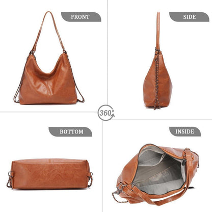 Damen PU Lederrucksack 2 in 1 Hobo Schultertasche Schwarz