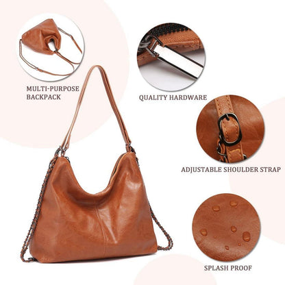 Pahajim Damen Rucksack Handtasche Elegant PU Lederrucksack Schwarz