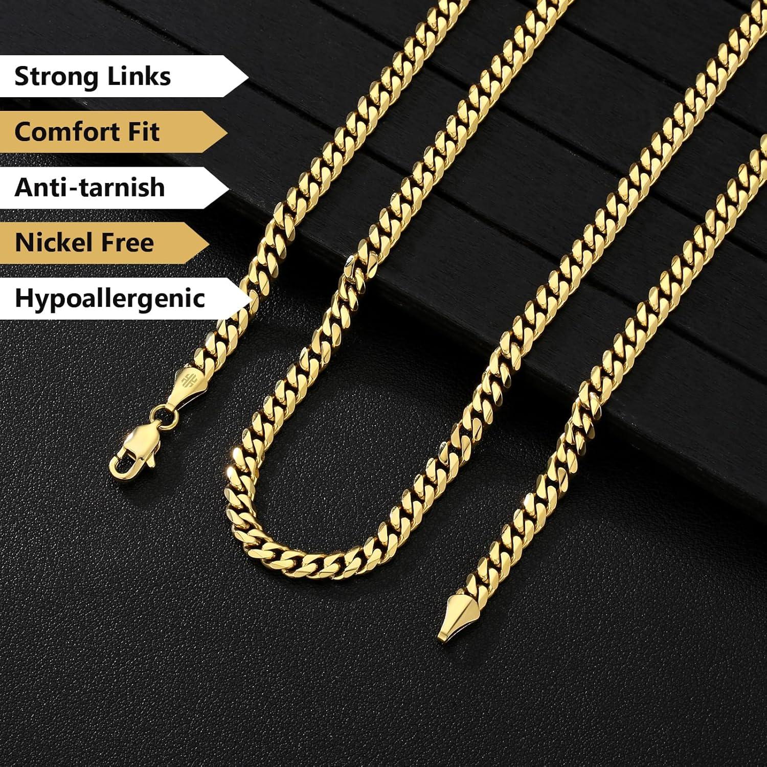 Edelstahl Panzerkette 5mm Diamantschliff 14K Gold Cuban Link