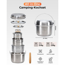 Camping Kochset Edelstahl 4-teilig mit Wasserkessel