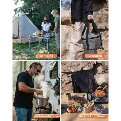 Camping Kochset Edelstahl 4-teilig mit Wasserkessel