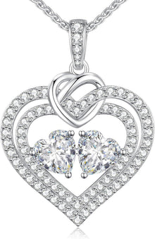 925 Silber Doppelherz Halskette Geburtsstein Valentinstag Geschenk