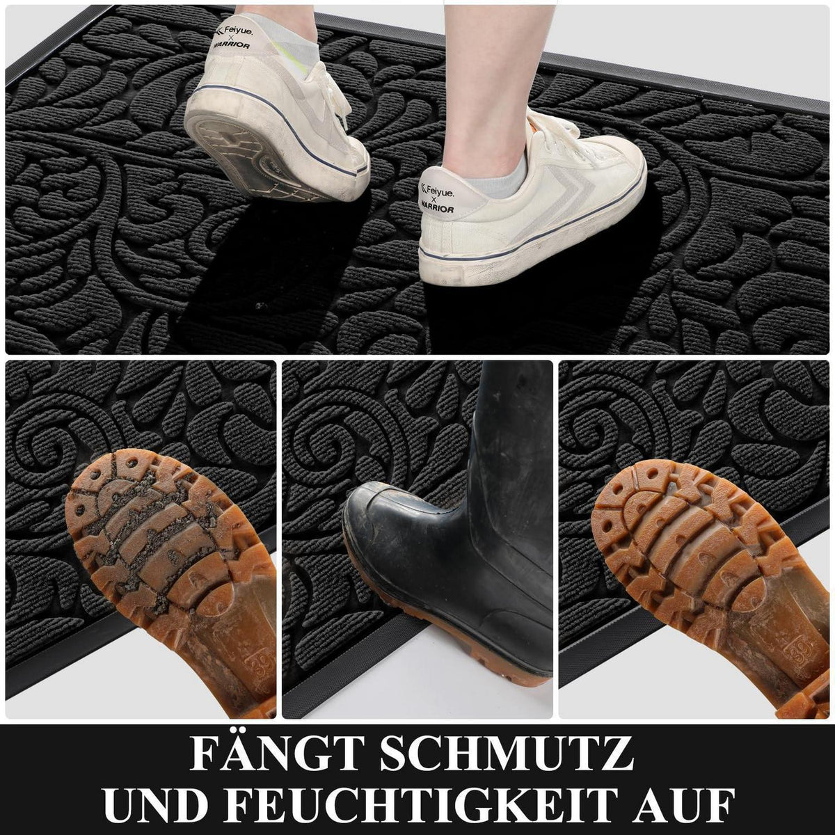 Waschbare Fußmatte rutschfest – 75x43 cm Schwarz
