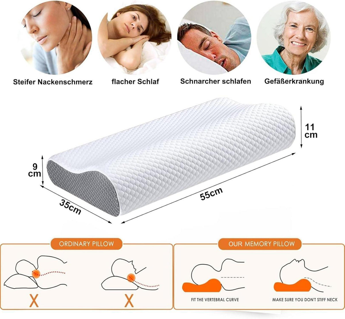 Orthopädisches Memory Foam Nackenstützkissen für Seiten- und