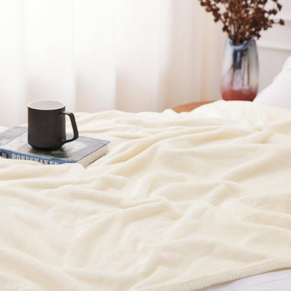 Kuscheldecke XXL 220x240 cm Creme Flanell Weich & Warm