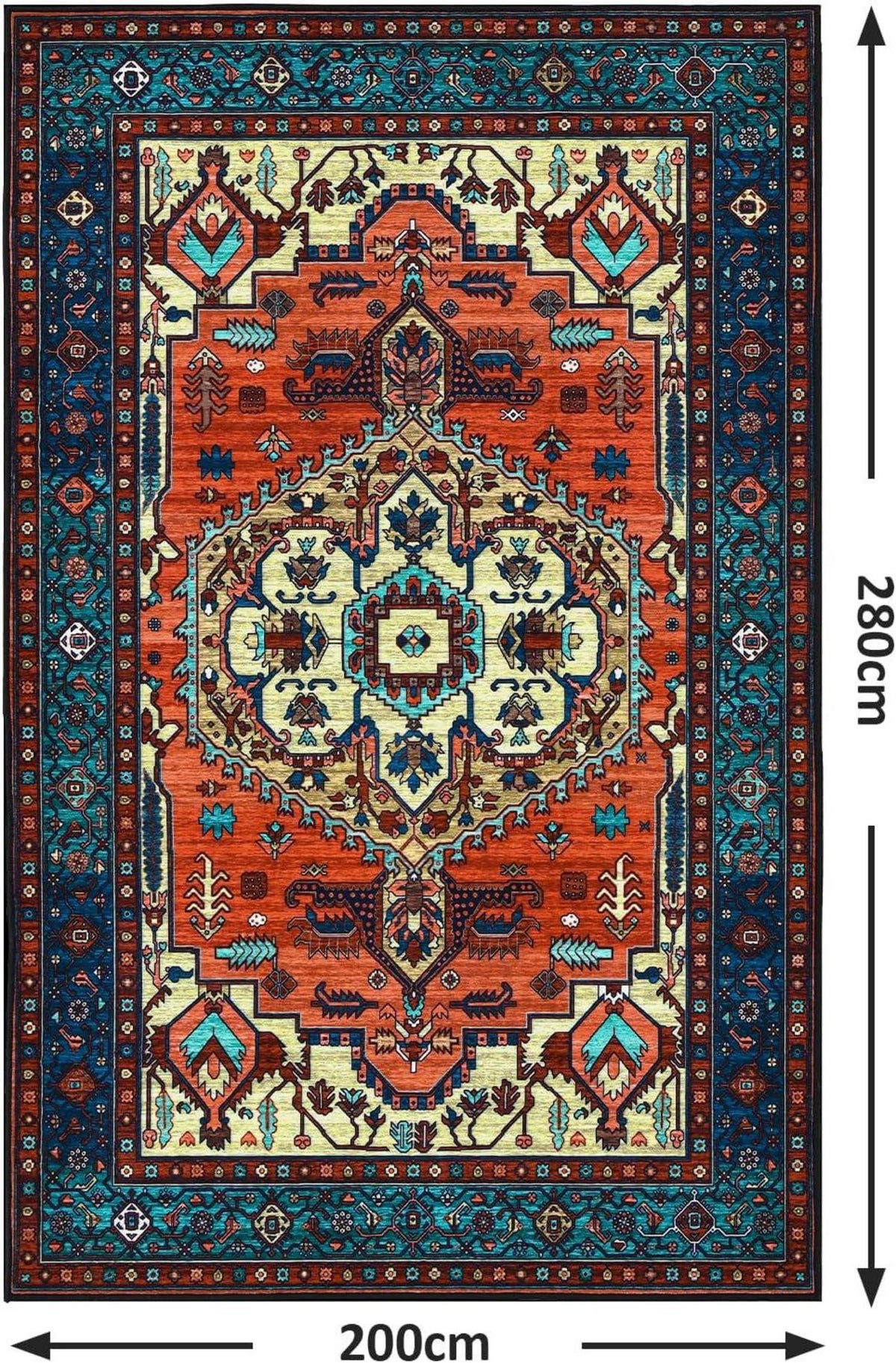 WONGS BEDDING Boho Teppich Kurzflor Vintage Rot 200x280 cm