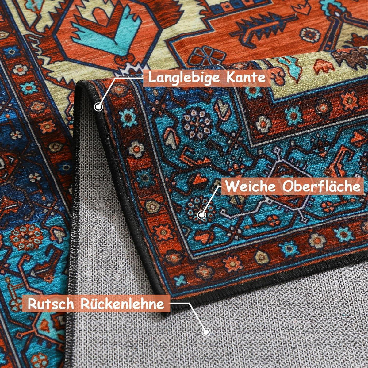 Boho Teppich Vintage Design Kurzflor Rot 200x280 cm maschinenwaschbar