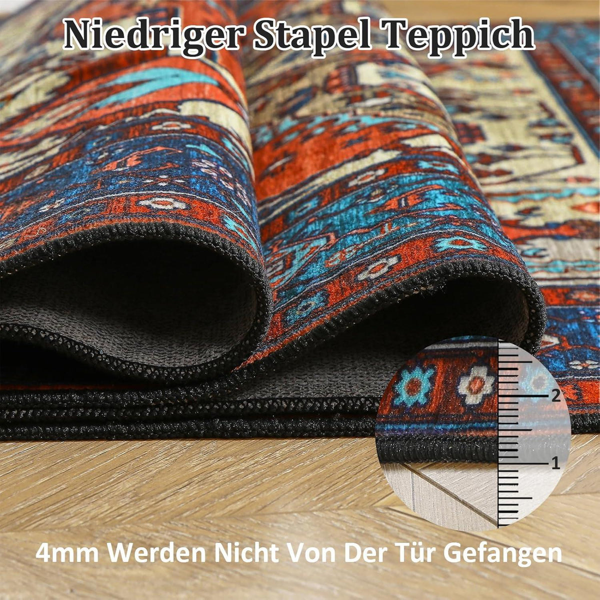 Boho Teppich Kurzflor Vintage Design Natur Washable 200x280 cm