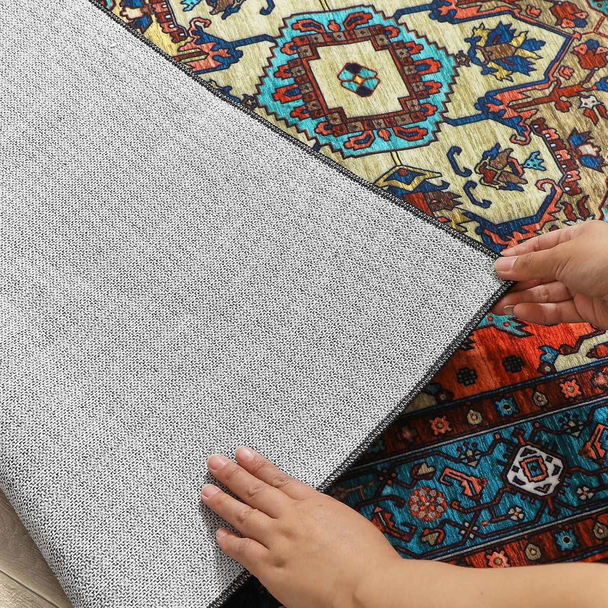 Boho Teppich Vintage Design Kurzflor Rot 200x280 cm maschinenwaschbar