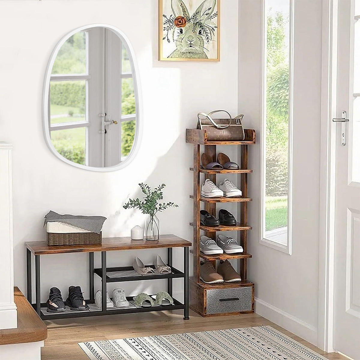 Asymmetrischer Wandspiegel Holzrahmen Oval Dekorativ 65x45 cm