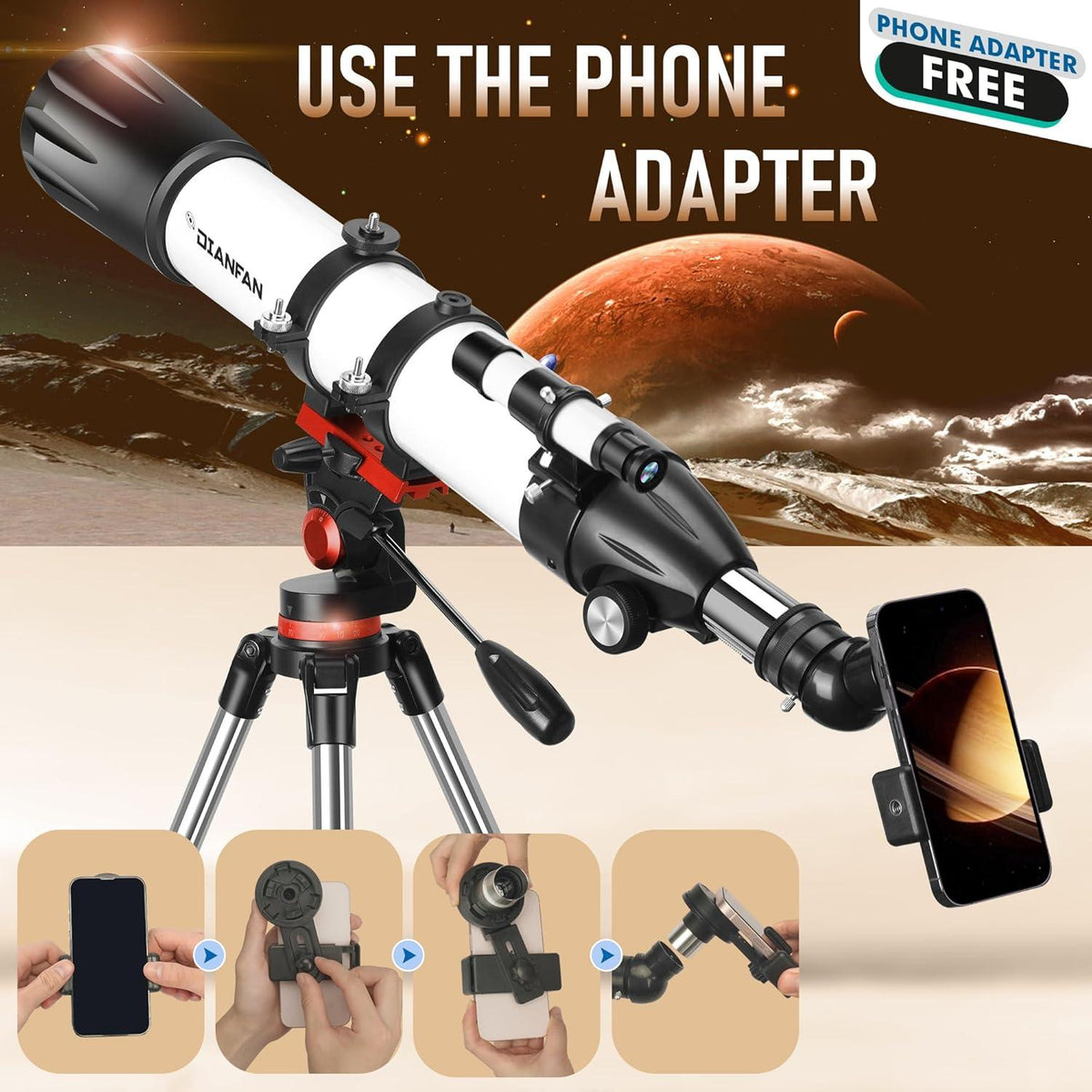 Teleskop 90mm Öffnung 800 Astronomie mit Telefonadapter