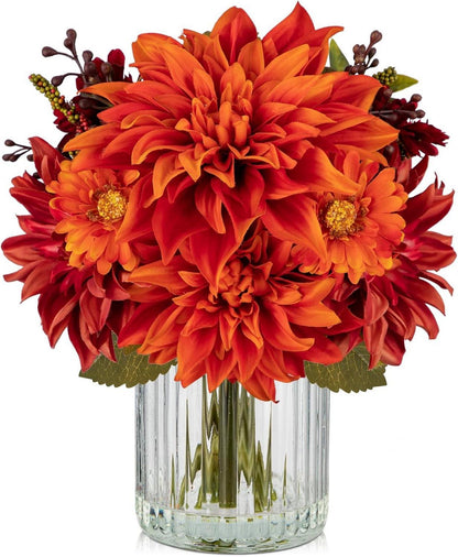 Künstliche Dahlien Chrysantheme Herbstdeko Zylindrische Glasvase 30 CM