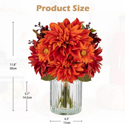 Künstliche Dahlien Chrysantheme Herbstdeko Zylindrische Glasvase 30 CM