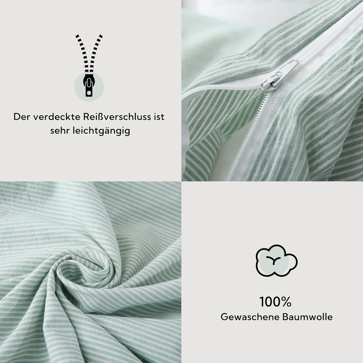 Bettwäsche Set 135x200 Baumwolle Gestreift Grün öKotex