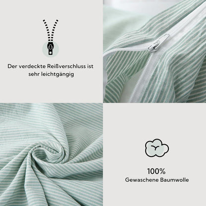 Bettwäsche-Set 135x200 Baumwolle Grün Gestreift 4tlg.