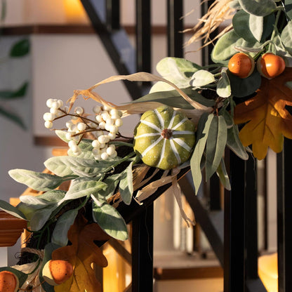 Herbstgirlande 150cm Künstlicher Kürbis Beeren Ahornblatt Türkranz