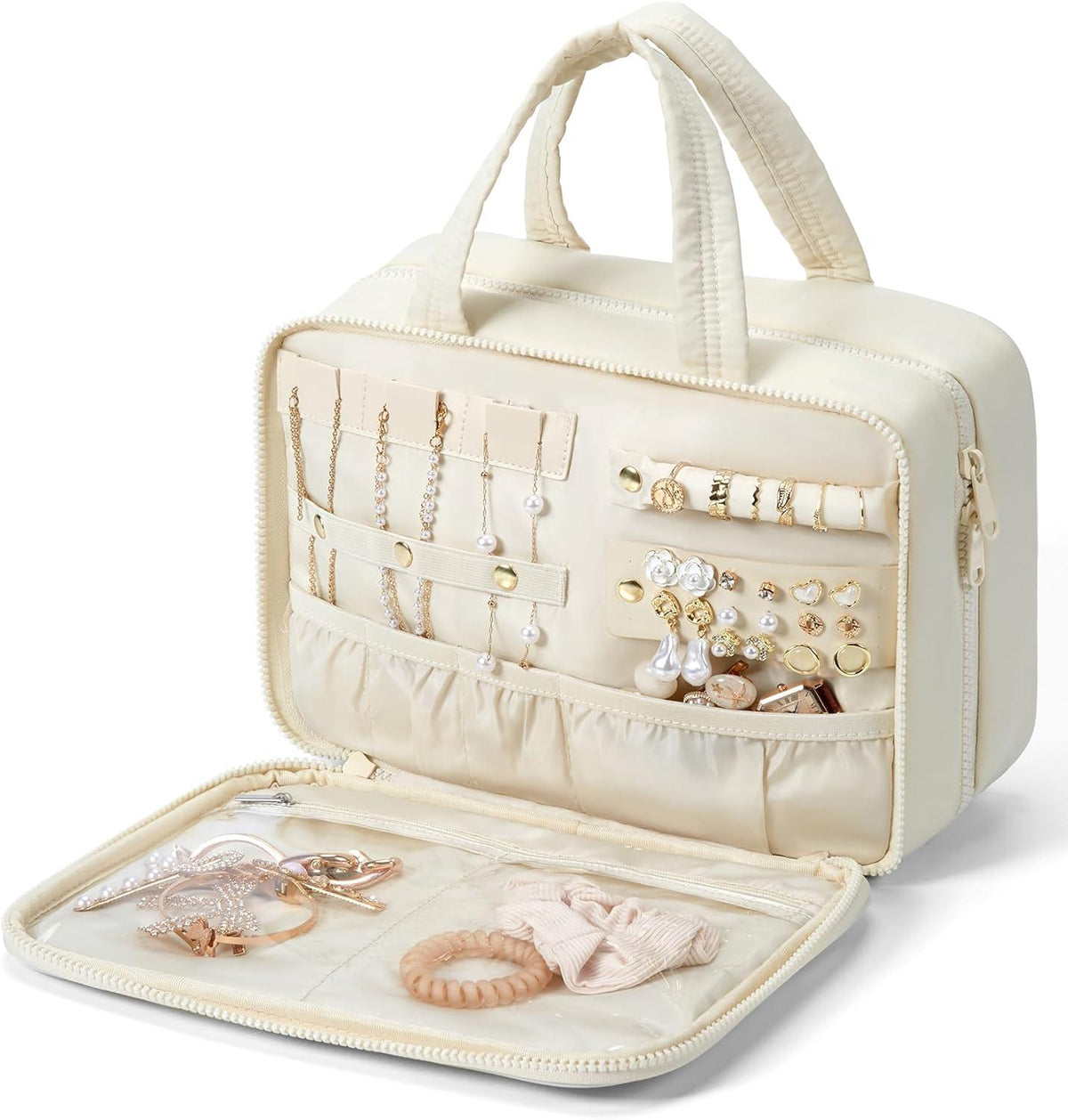 Kulturbeutel zum Aufhängen Damen Kosmetiktasche Groß Beige
