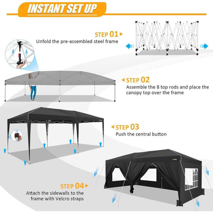 3x6m Faltpavillon mit Seitenwänden – Wasserdicht & Stabil für Garten & Events