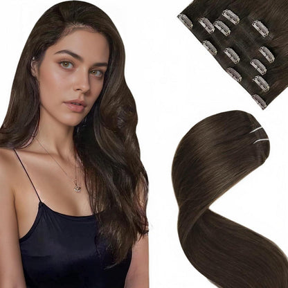 Echthaar Clip-Ins Braun 35cm - Remy Tressen 80g