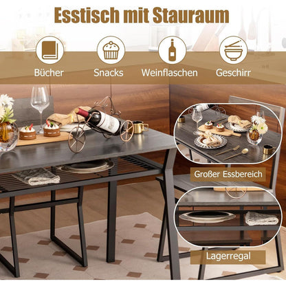 5-teiliges Esstisch-Set mit Stühlen | Industriedesign & Stauraum