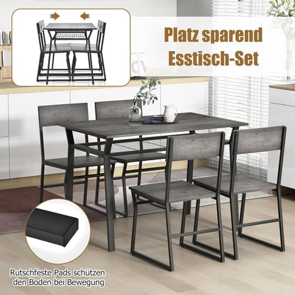 5-teiliges Esstisch-Set mit Stühlen | Industriedesign & Stauraum