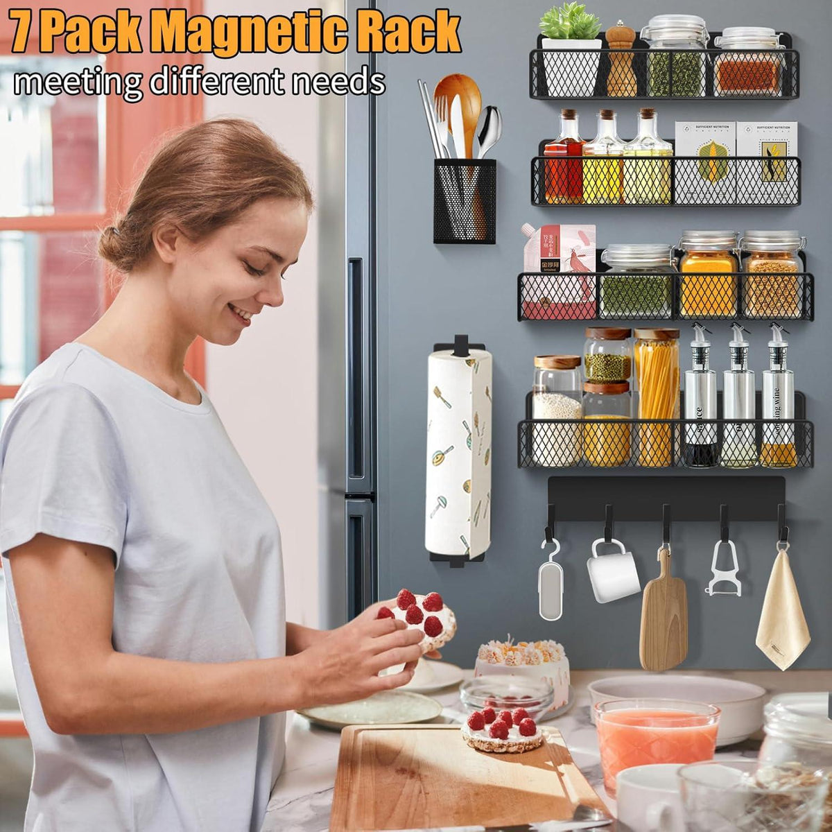 7-teiliges Magnetisches Gewürzregal für Kühlschrank ohne Bohren