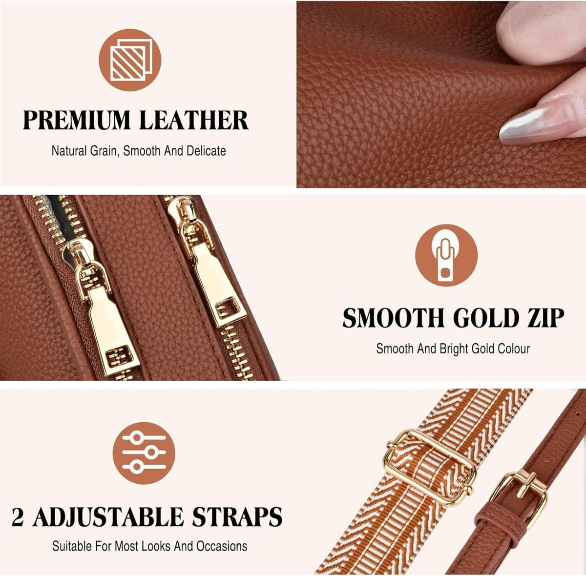 TEUEN Damen-Umhängetasche Crossbody Bag PU Leder Schultergurt Braun