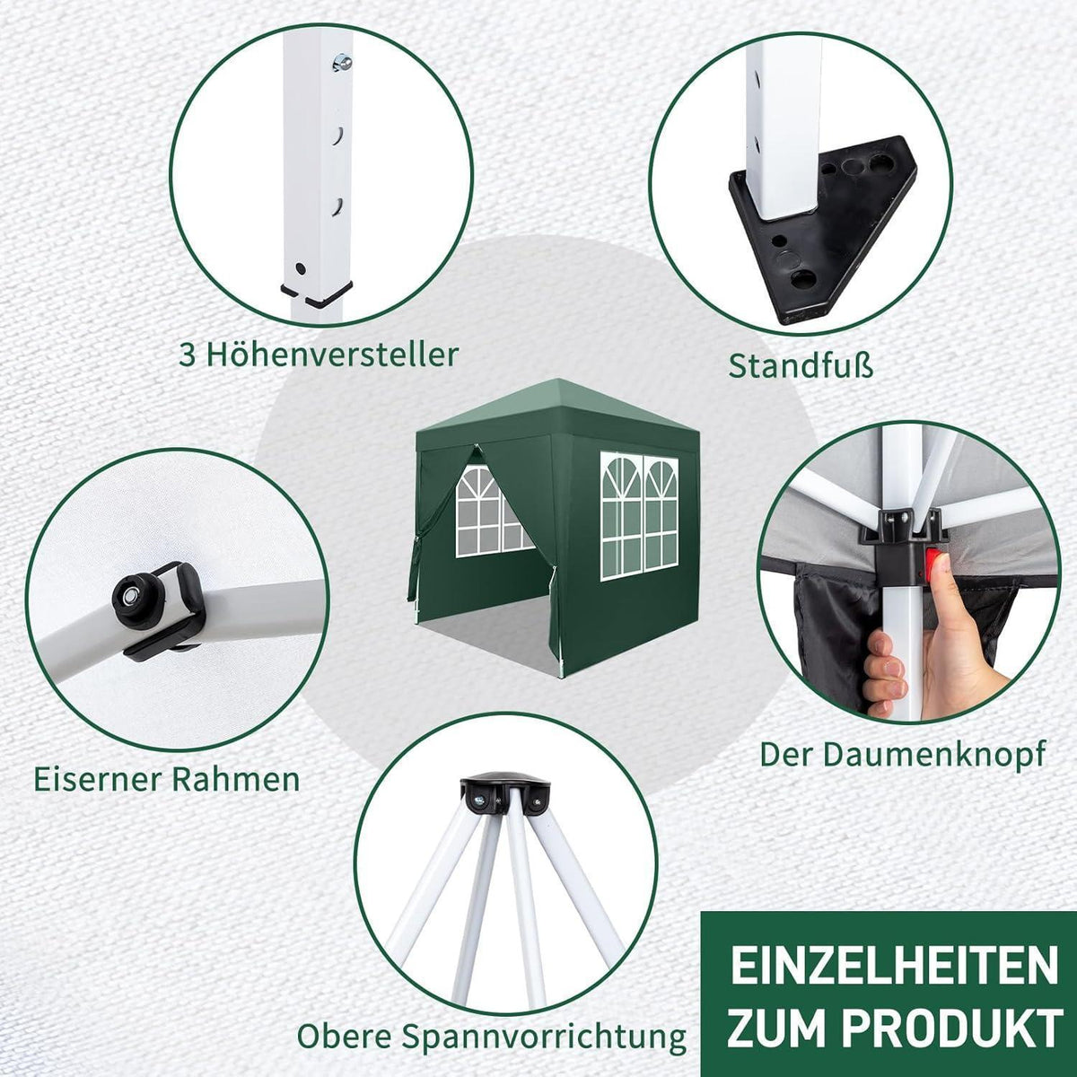 2x2m Faltpavillon mit Seitenteilen – UV-Schutz & Winddicht