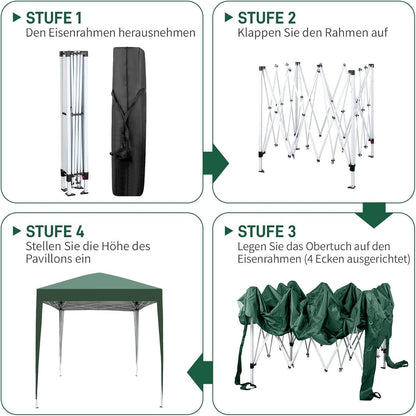 2x2m Faltpavillon mit Seitenteilen – UV-Schutz & Winddicht