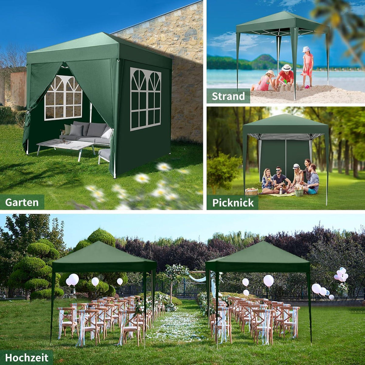 2x2m Faltpavillon mit Seitenteilen – UV-Schutz & Winddicht