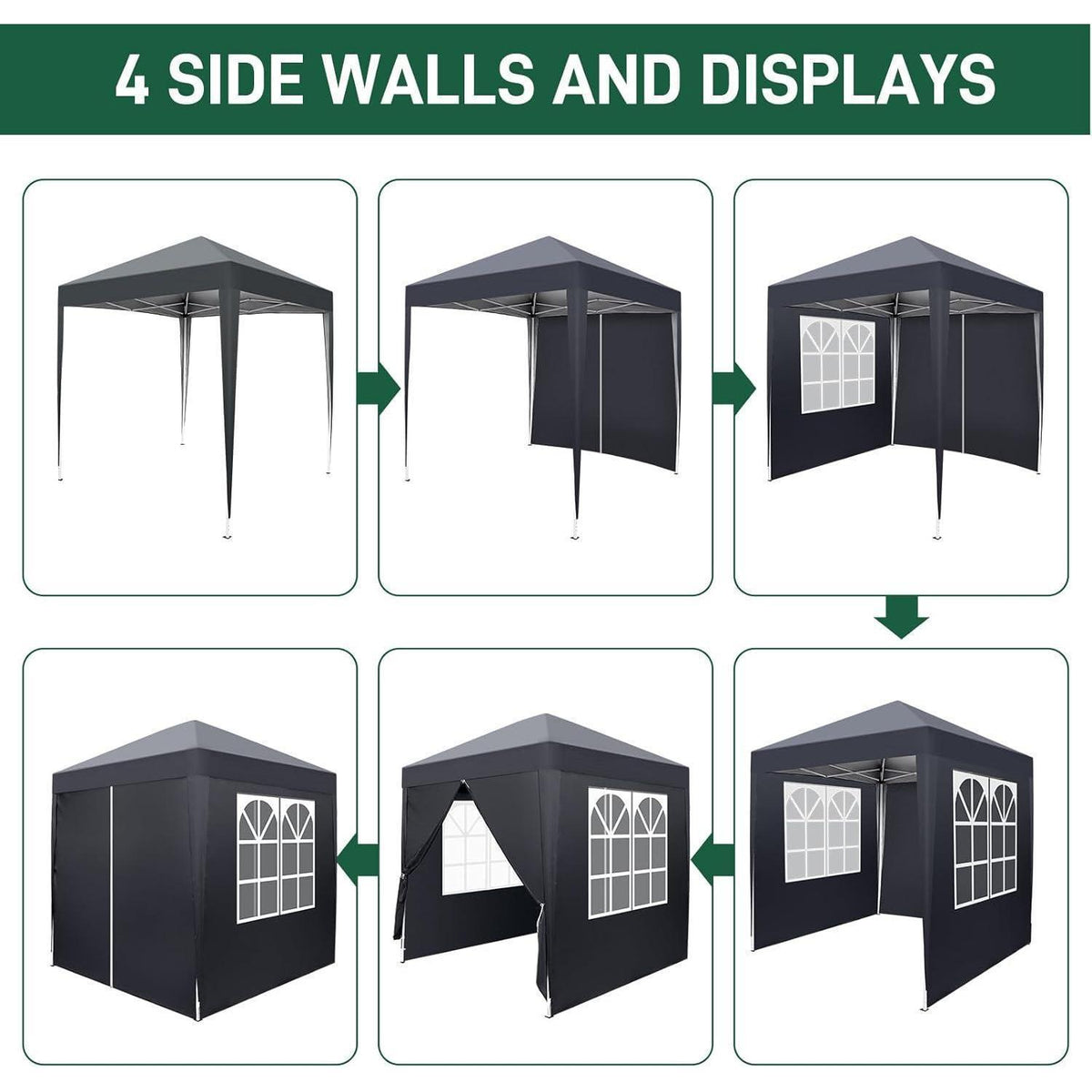 2x2m Faltpavillon mit Seitenteilen – Winddicht & UV-Schutz
