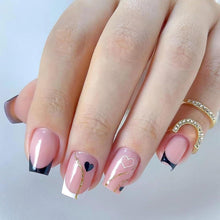 24-teiliges Valentinstag Press on Nails Set Schwarz Gold Glänzend