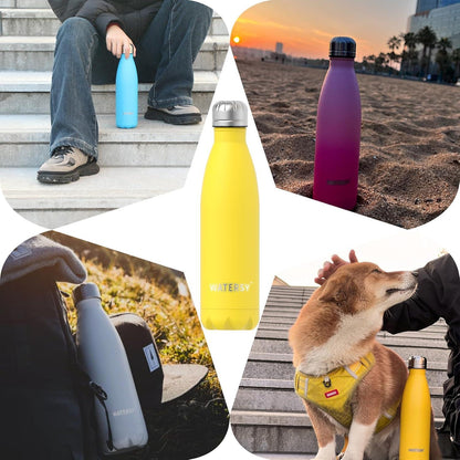 WATERSY Trinkflasche Edelstahl 500ml Thermos Kalt Warm Auslaufsicher Metall