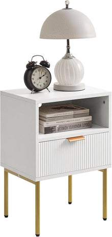 Nachttisch Mid-Century Modern mit Schublade & Goldrahmen