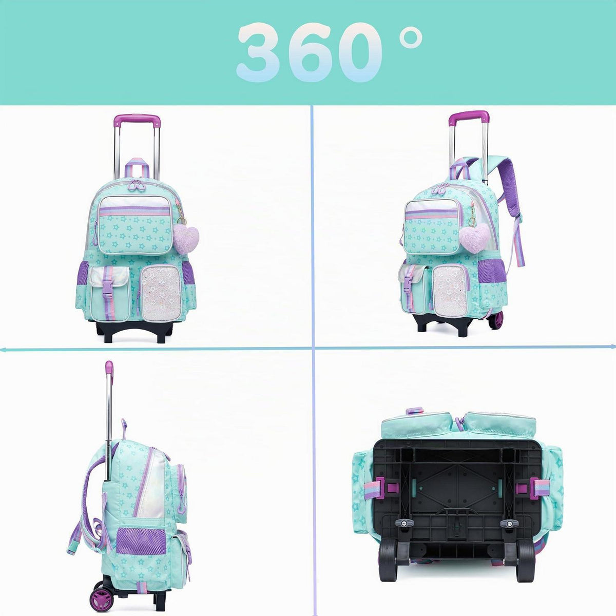 Kinder Trolley Rucksack Set mit Rädern – Grün Star