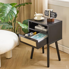 IBUYKE Nachttisch Rattan Schwarz mit Schublade und