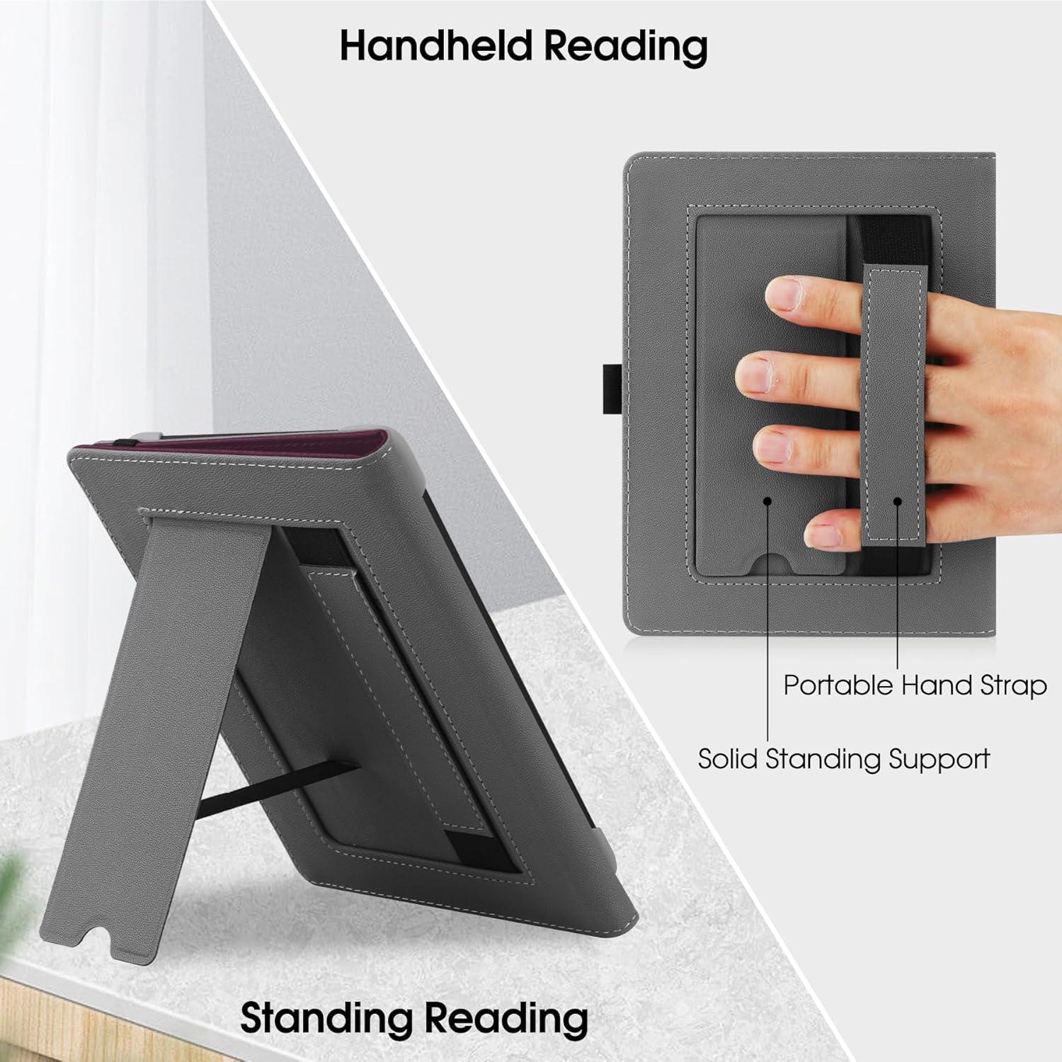 HGWALP Universal Ständer Hülle 6-6.8 Zoll eReader PU Leder Handschlaufe - Purple