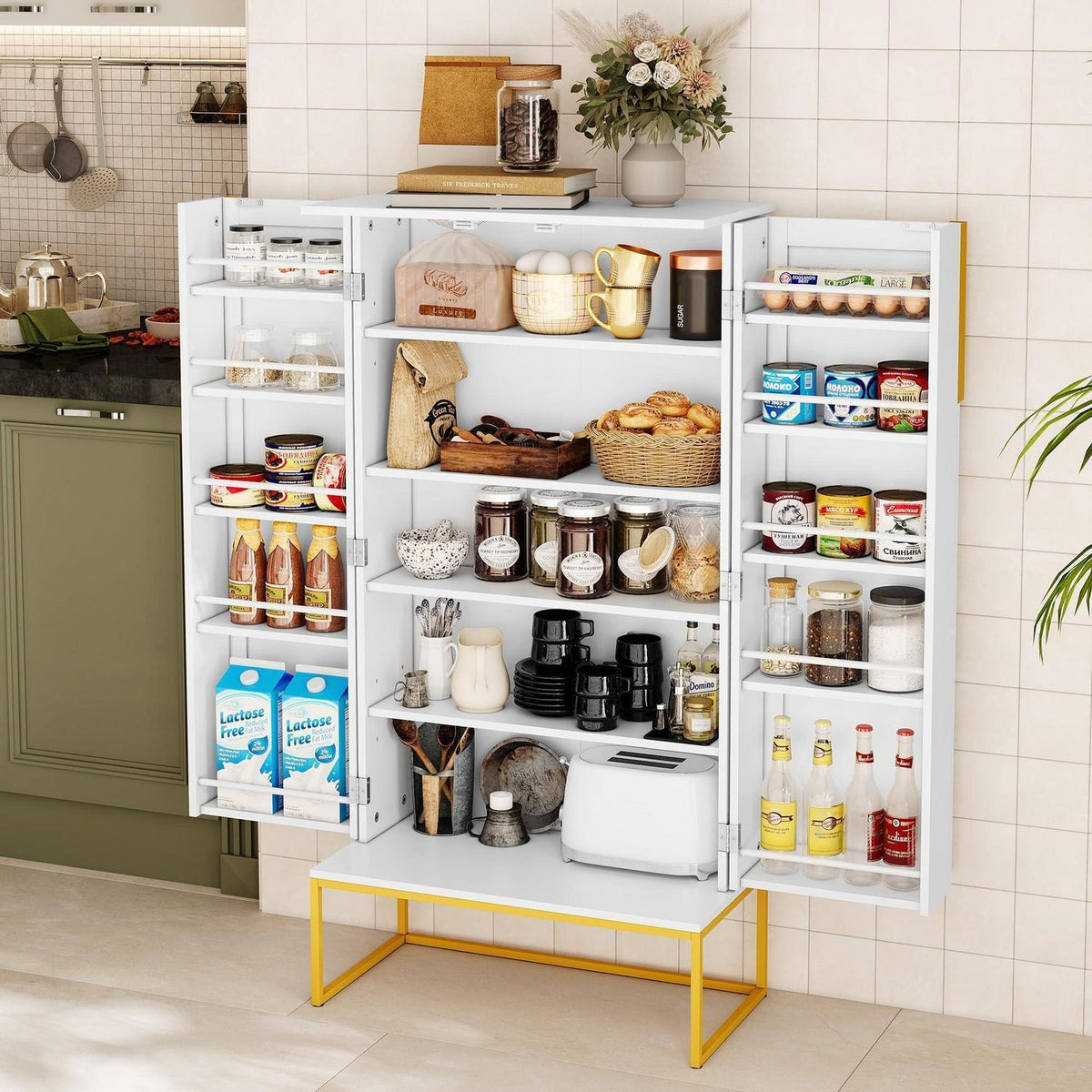 Wohnzimmerschrank mit Regalen – Weißer Küchenvorratsschrank