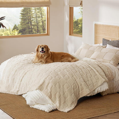 BEDSURE Waschbare Hundedecke Coral Fleece Cremeweiß 203x152cm