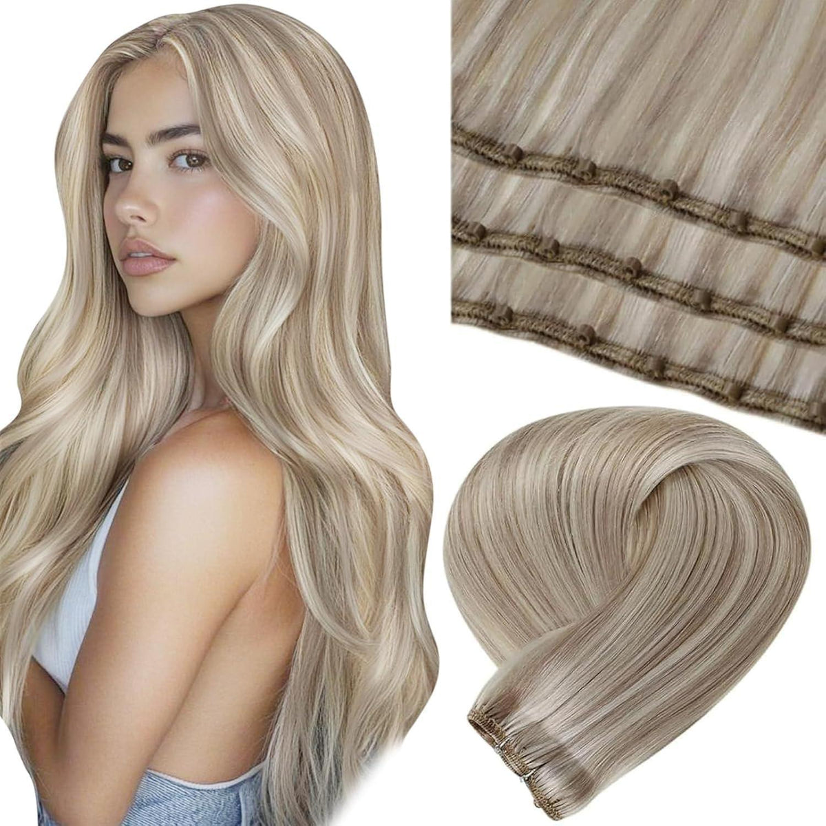 Echthaar Tressen Blond Highlight #18/613 - 12" Weft