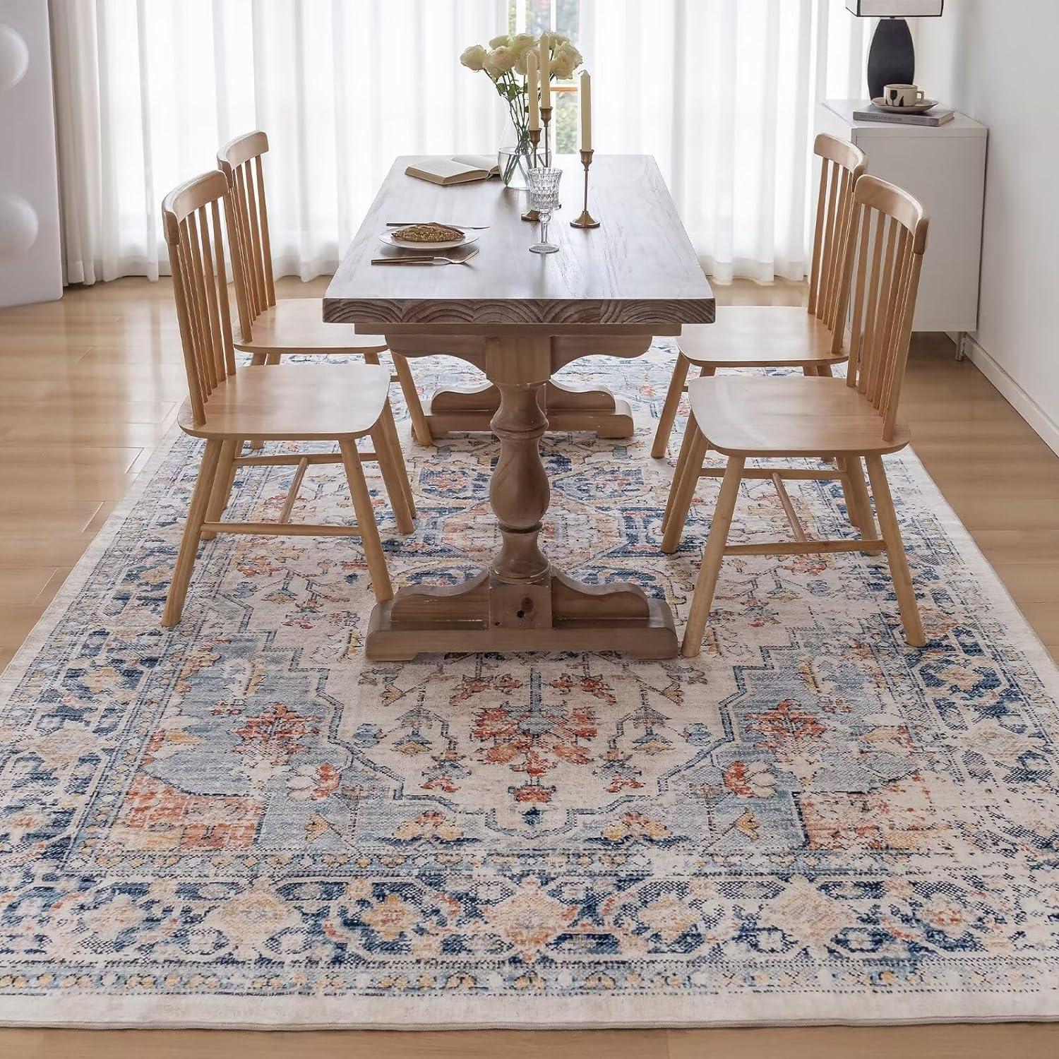 Waschbarer Teppich Vintage 120x170CM Weich Rutschfest Flauschig