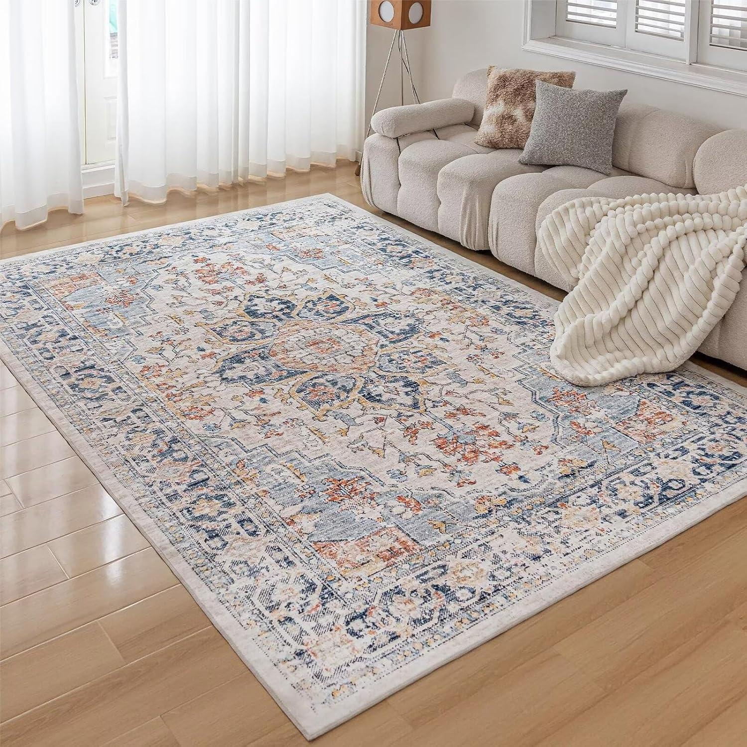 Waschbarer Teppich Vintage 120x170CM Groß Weich Rutschfest Mehrfarbig
