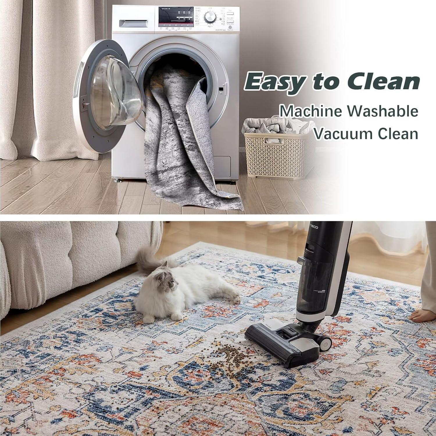 Waschbarer Vintage Teppich 120x170CM für Wohnzimmer und Schlafzimmer rutschfest