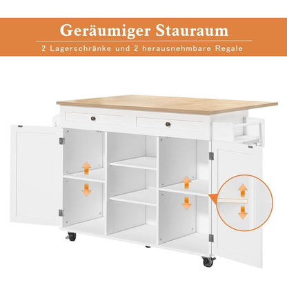 Rollende Kücheninsel mit abklappbarer Arbeitsplatte & Stauraum
