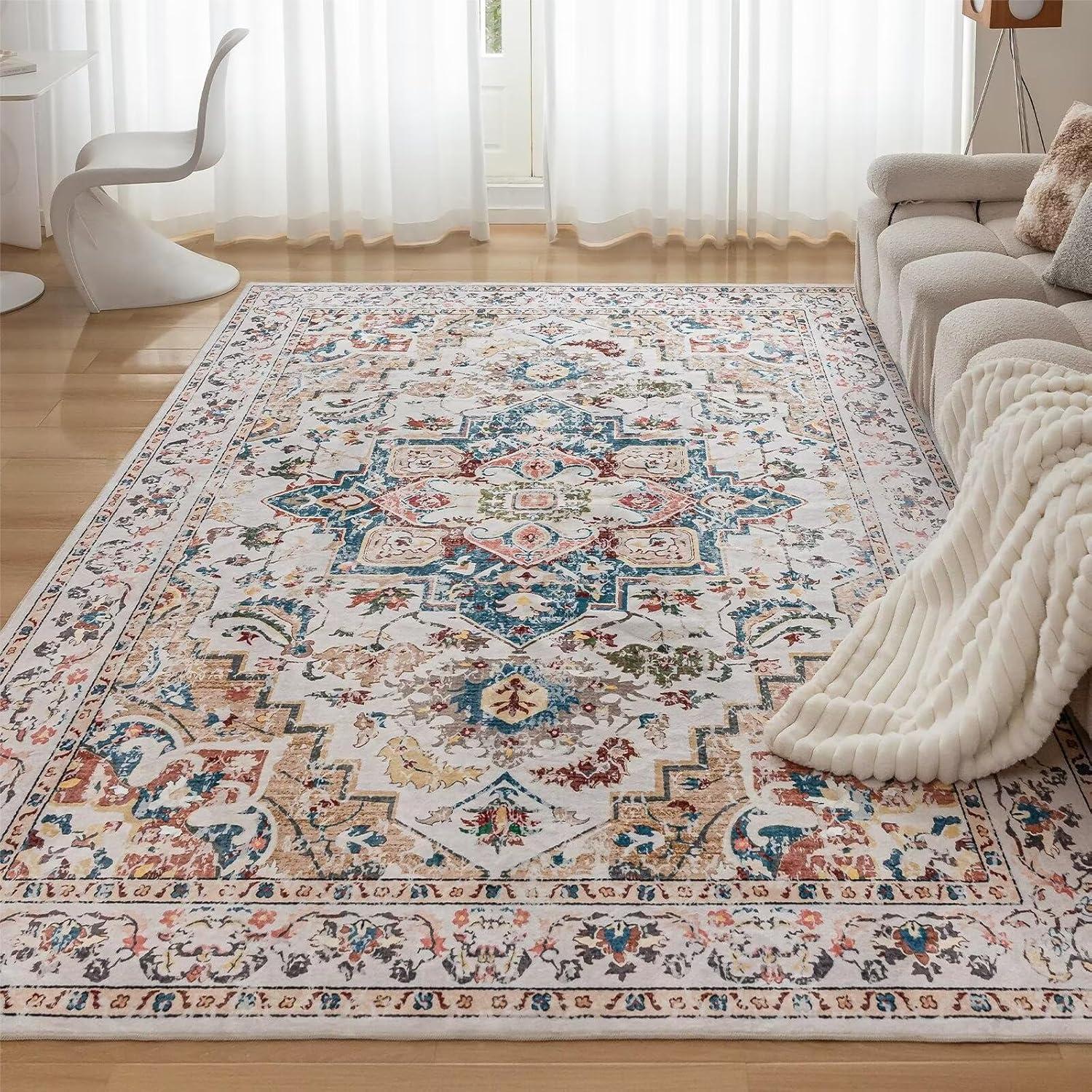 Waschbarer Vintage Orientalischer Teppich 160x230CM Beige