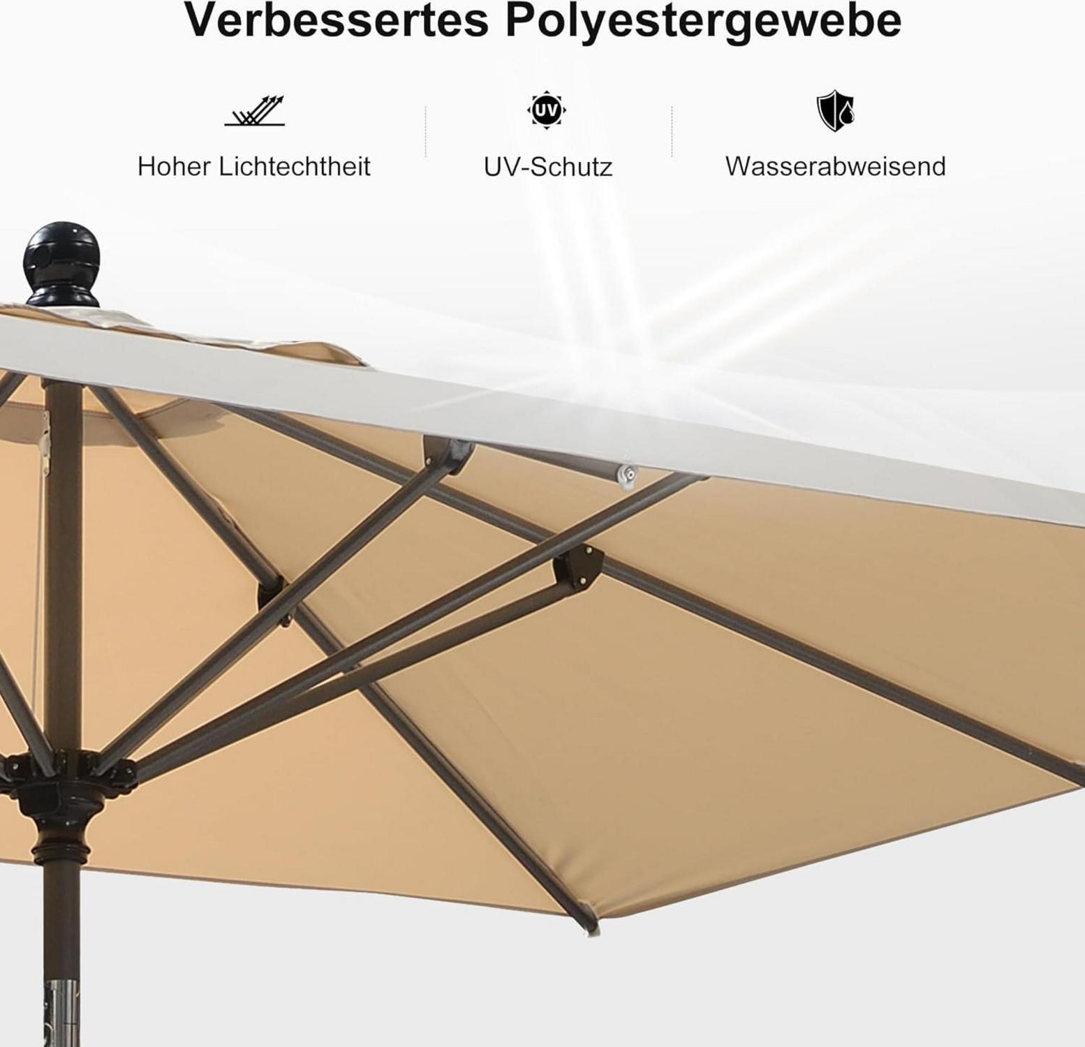 Aluminium Sonnenschirm 270 x 180 cm mit Kurbel und Neigbar, Beige