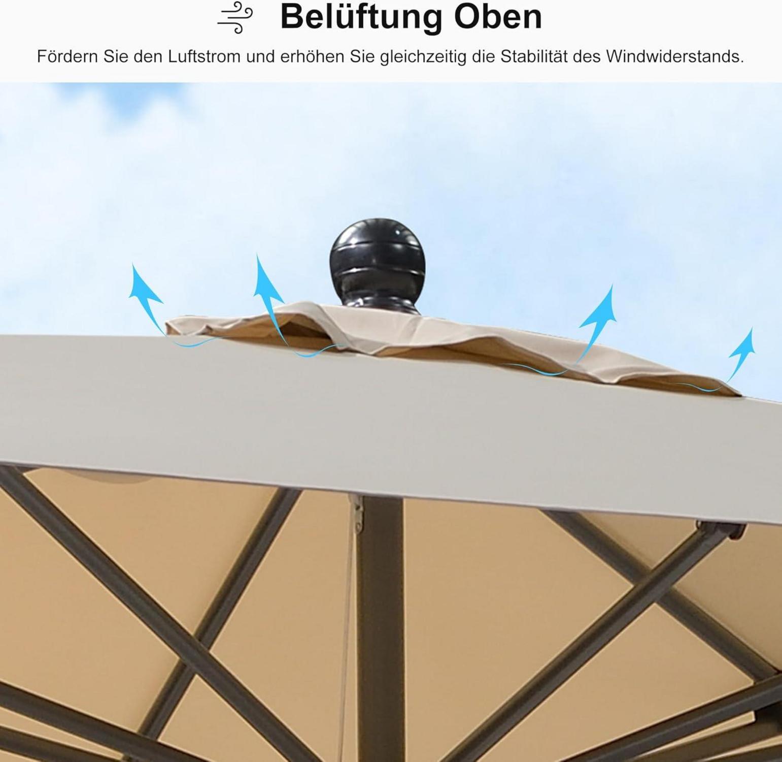 Aluminium Sonnenschirm 270x180cm neigbar rechteckig Gartenschirm Beige