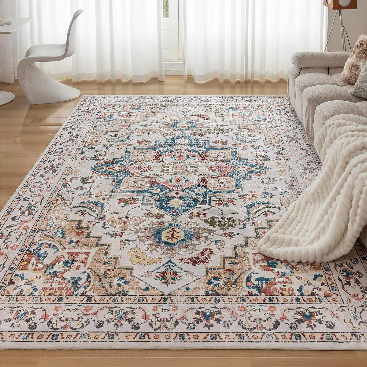 Waschbarer Vintage Teppich 120x170CM Beige - Rutschfest & Weich