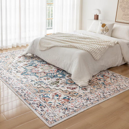 Waschbarer Vintage Teppich 120x170CM Beige Wohnzimmer