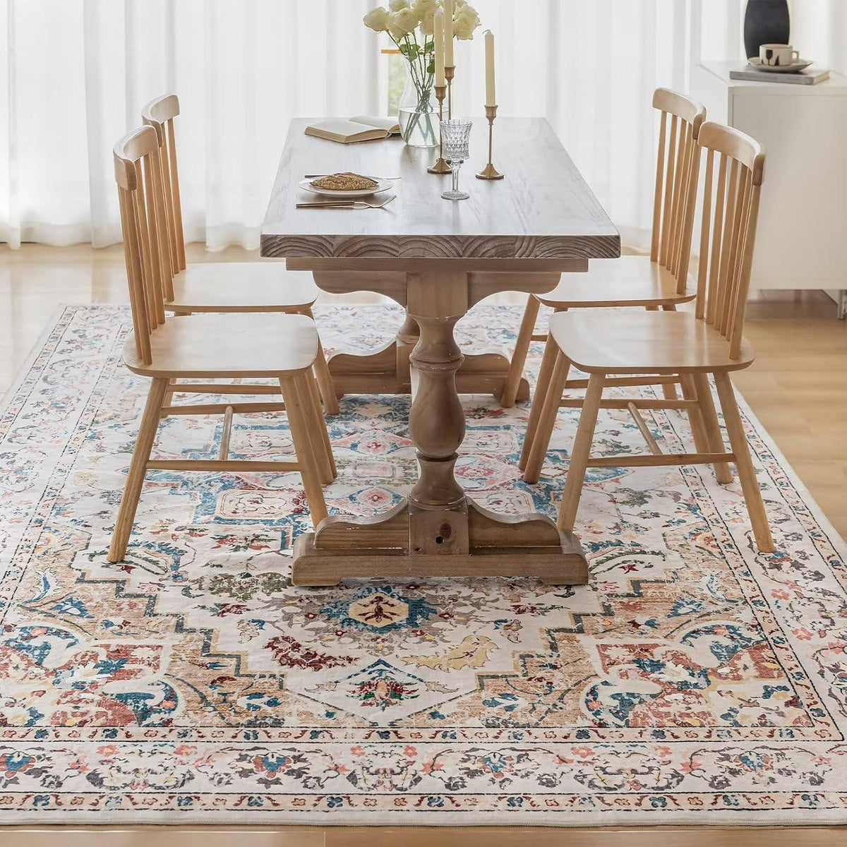 Waschbarer Vintage Teppich 120x170CM Beige - Rutschfest & Weich